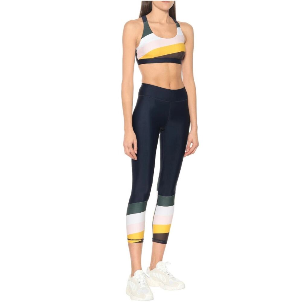 The Upside Sunrise Midi Legging Size 6 Navy Striped Colorblock Panel